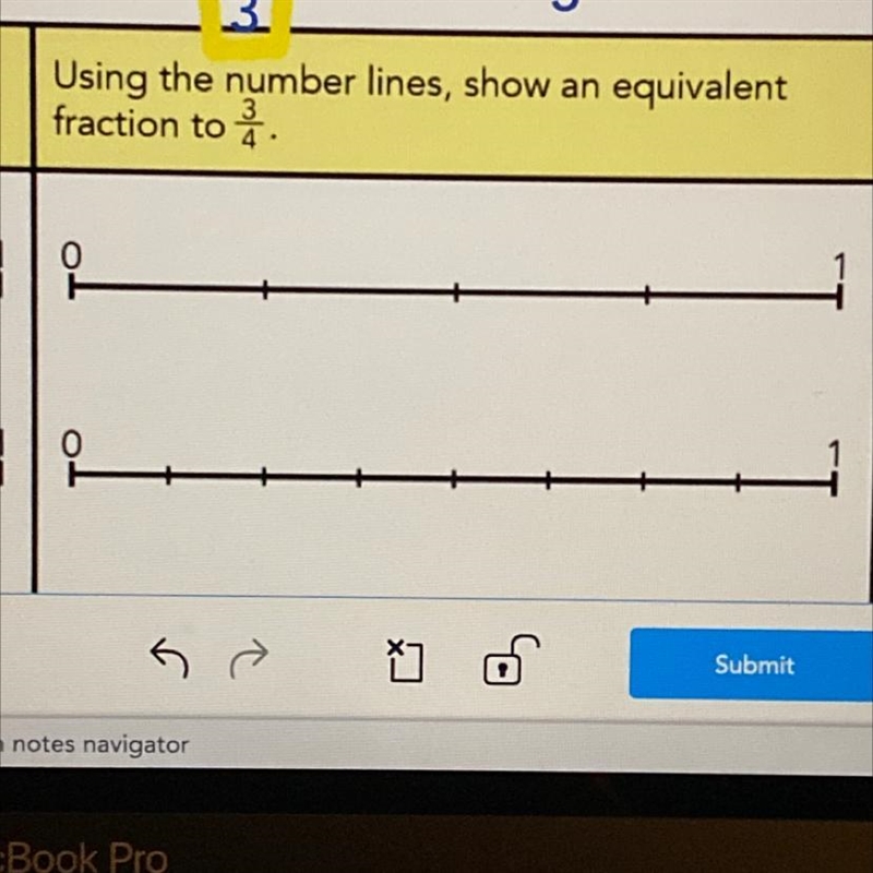 Using the number lines,show a equivalent fraction to 3/4 using to 2 didn’t number-example-1