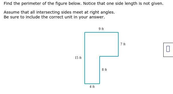 Find the perimeter of the figure below. Notice that one side length is not given. Assume-example-1