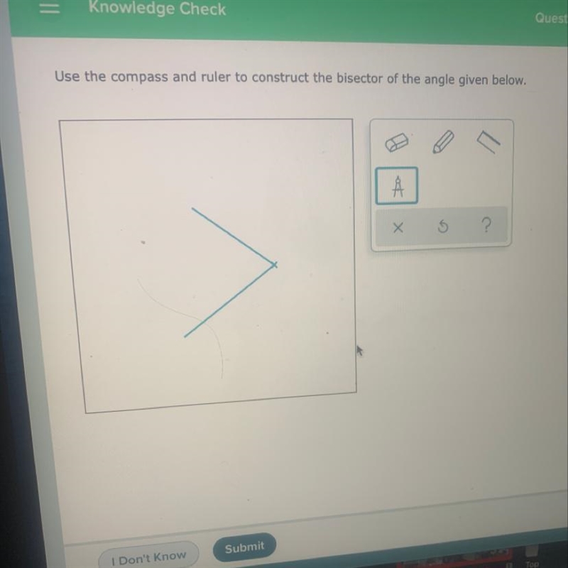 Use the compass and ruler to construct the bisector of the angle given below.-example-1