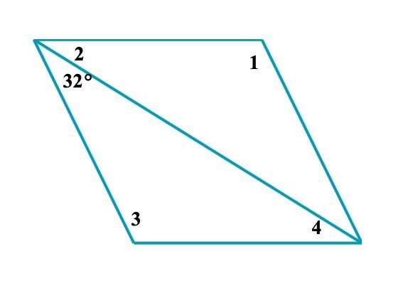 For the rhombus below, find the measures of ∠1, ∠2, ∠3, and ∠4.-example-1