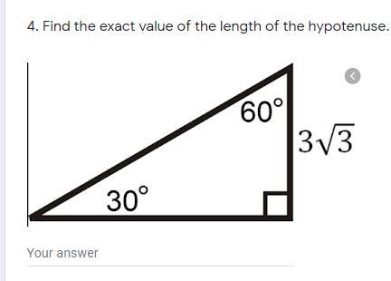 Find the exact value of the length of the hypotenuse.-example-1