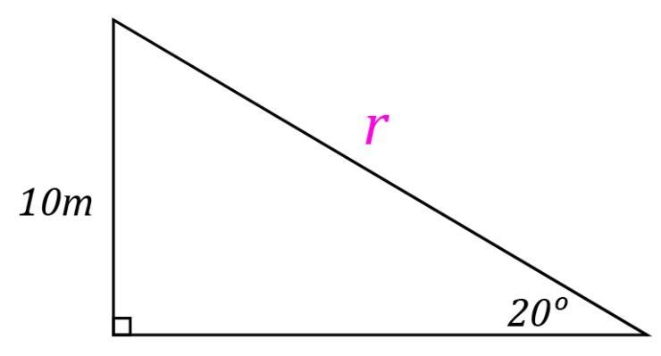 Given the following right triangle, solve for the missing side length, r: * 29.24 m-example-1