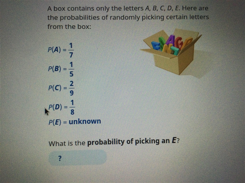 Probability of picking e-example-1