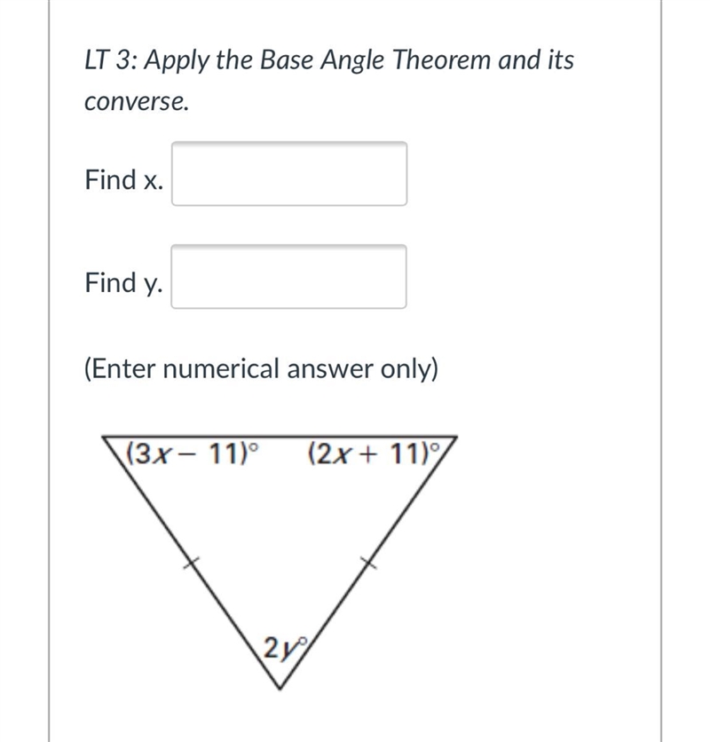 Please help if you know how to do the base angle theorem I could really use some help-example-1