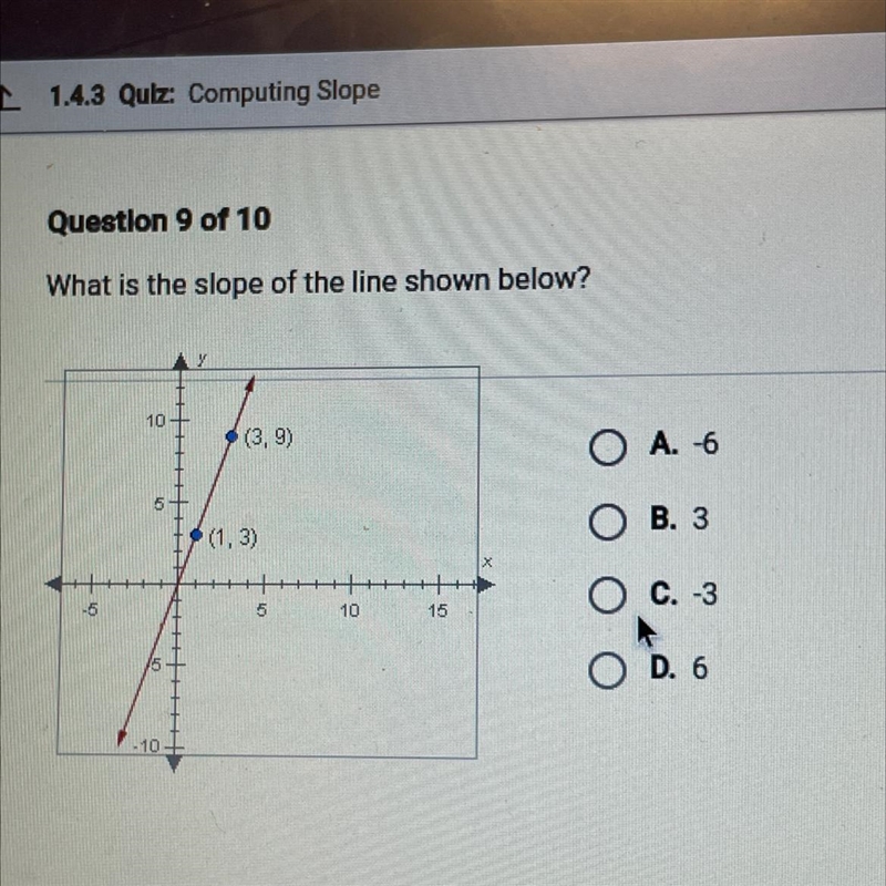 What is the slope of the line shows below questions 9 of 10-example-1