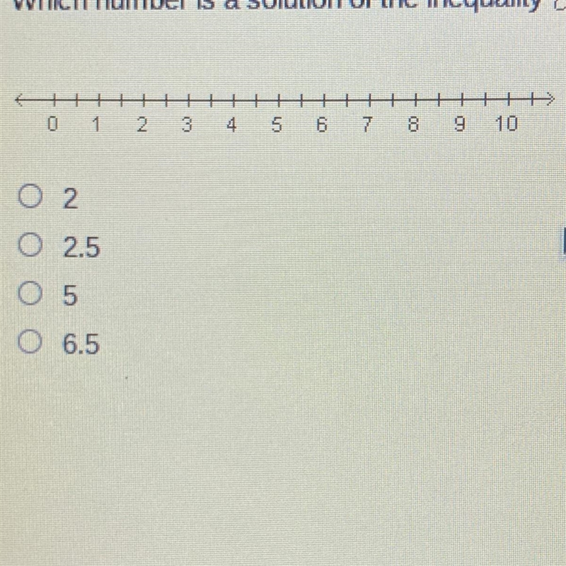 Which number is a solution of the inequality c> 5? Use the number line to help-example-1