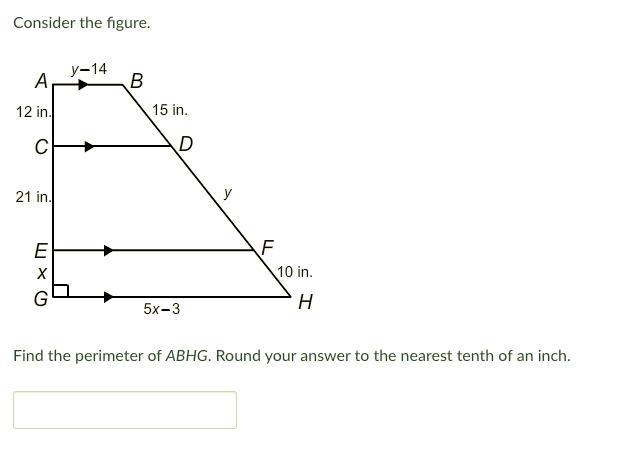 Find the perimeter of ABHG. Round your answer to the nearest tenth of an inch.-example-1