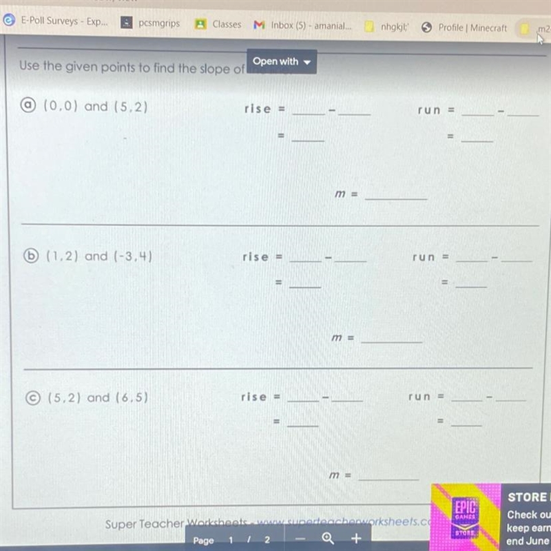 Help find the slope of the line.-example-1