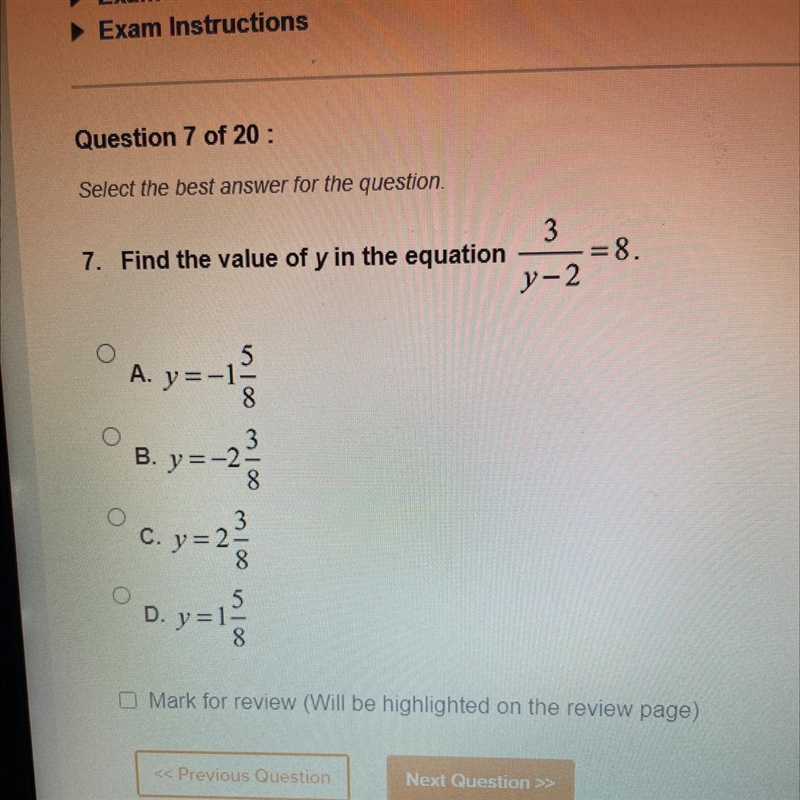 Find the value of y in the equation. 3/y-2=8-example-1