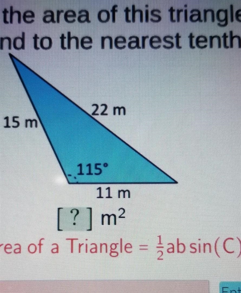 Find the area of this triangle. round to the nearest tenth. ​-example-1