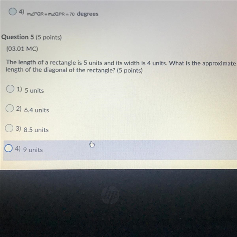 The length of a rectangle is 5 units and its width is 4 units. What is the approximate-example-1