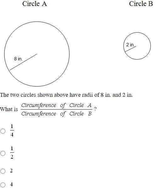 The two circles shown above have radii of 8 in. and 2 in.-example-1