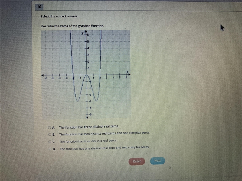 Select the correct answer. describe the zeros of the graphed function-example-1