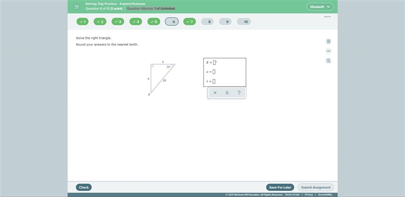 Solve the right triangle Round your answer to the nearest tenth-example-1