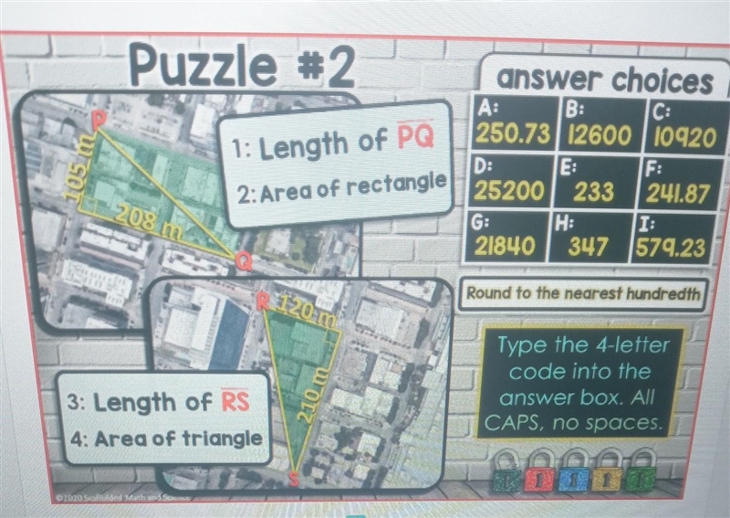 can you find the lengths and area and type the correct code? Please remember to type-example-1