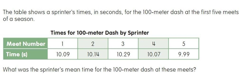 the table shows a sprinter's times in seconds for the 100 meter dash at the first-example-1