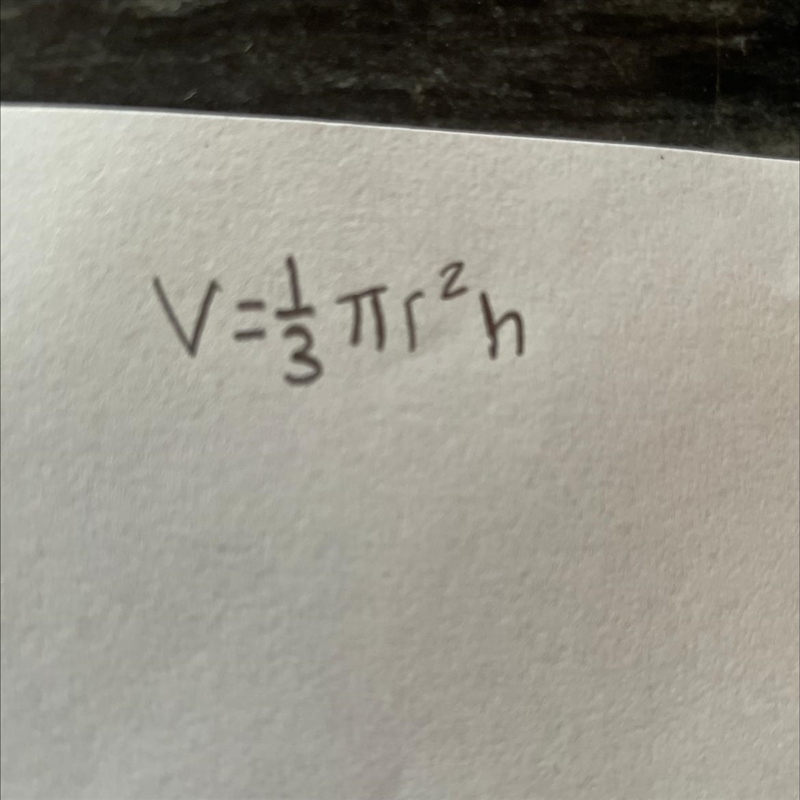 The formula for calculating the volume of a cone is solve this formula for h-example-1