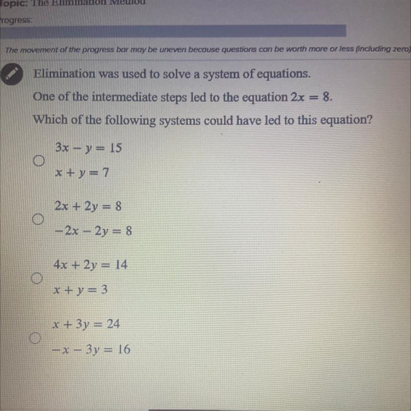 elimination was used to solve a system of equations. one of the intermediate steps-example-1