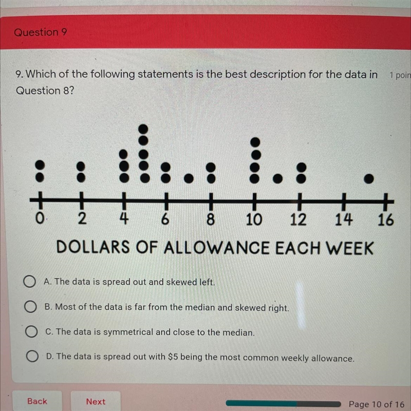 9. Which of the following statements is the best description for the data in 1 point-example-1