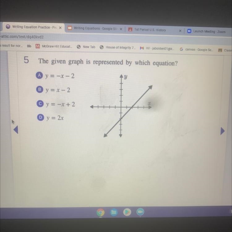 5 The given graph is represented by which equation? A y = -x - 2 AY B y = x - 2 C-example-1