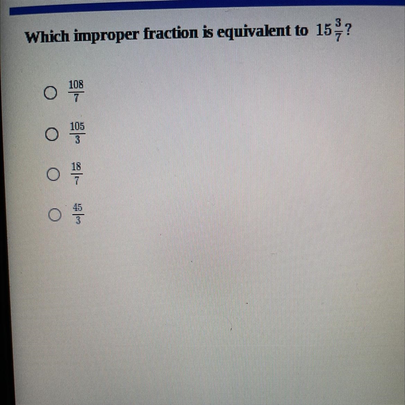 Which improper fraction is equivalent to 15 3/7-example-1