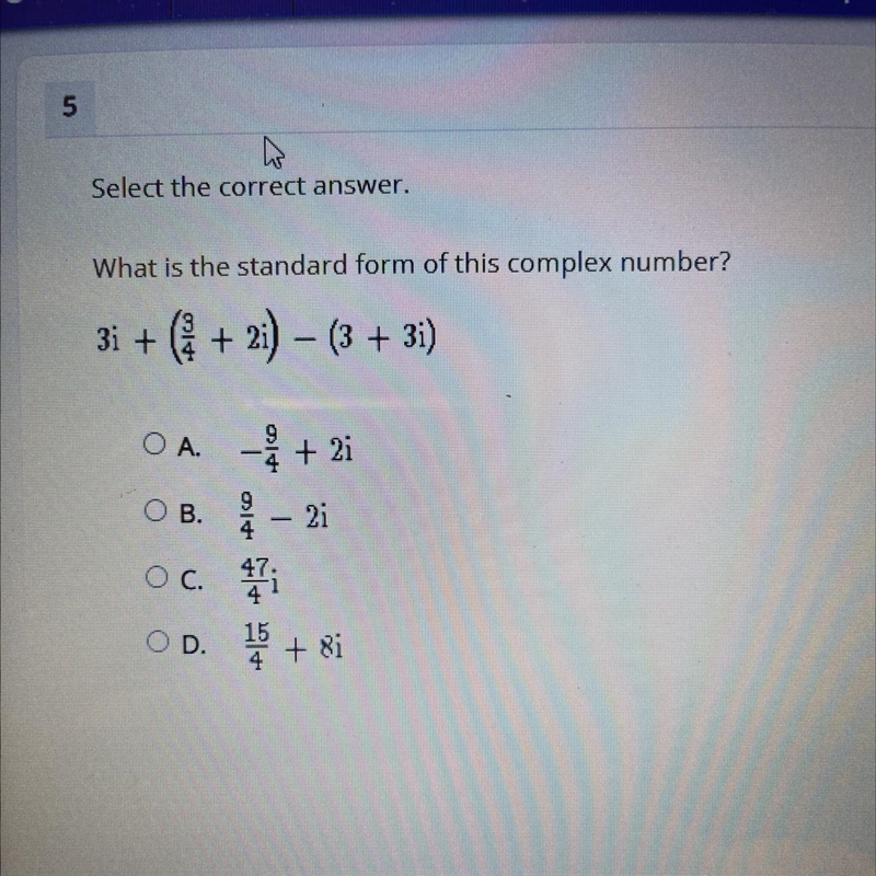 Please help me on this I don’t understand it 3i+(3/4+2i)-(3+3i)-example-1