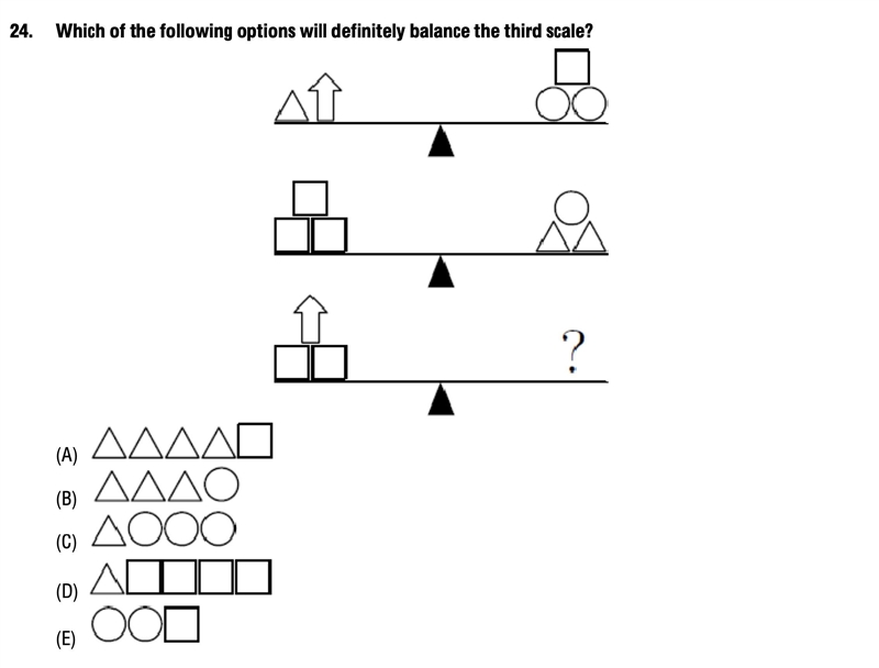 Which of the following options will definitely balance the third scale?-example-1