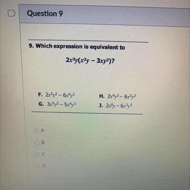 Which expression is equivalent to 2x^3y(x^2y - 3xy^2)?-example-1