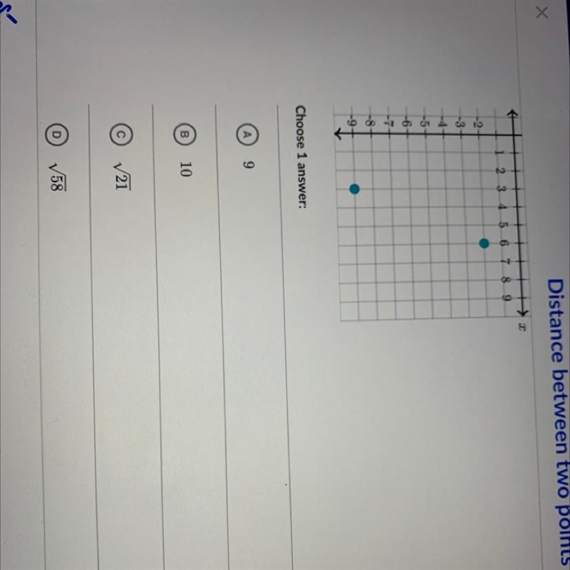 What is the distance between the points Choose 1 answer:-example-1