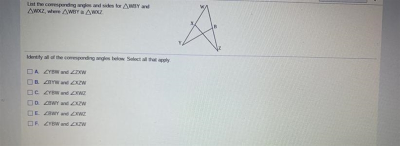 Identify all the corresponding angles below. Select all that apply.-example-1