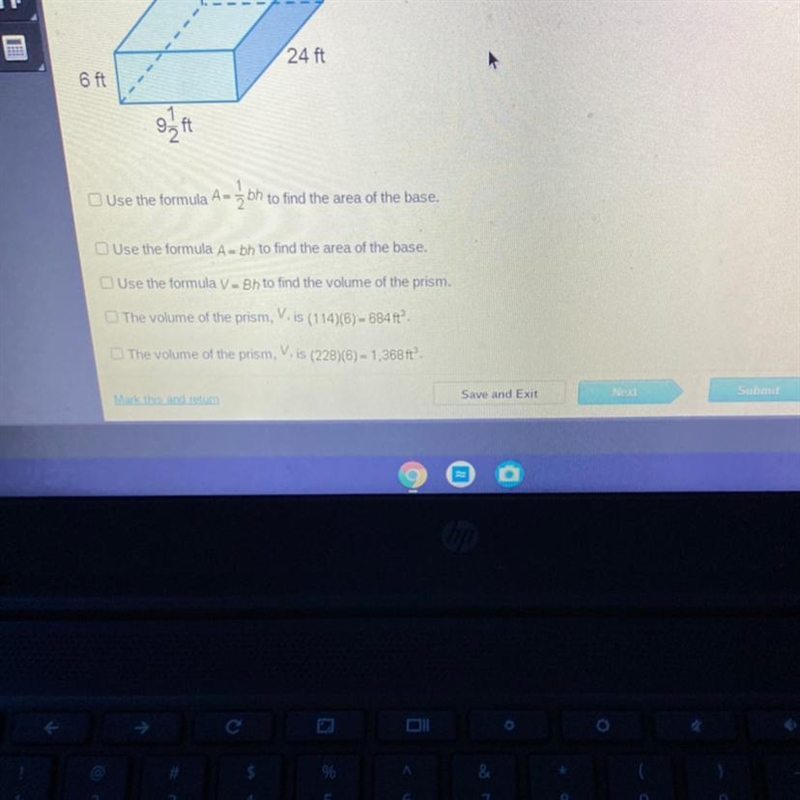 What steps should be taken to calculate the volume of the prism? select three options-example-1