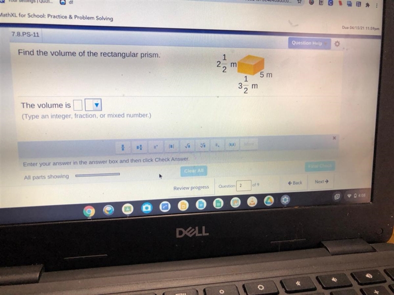 Please help ASAP volume of rectangular prism-example-1