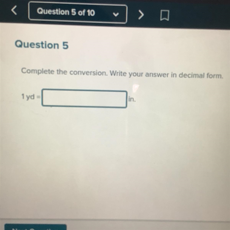 Complete the conversion. Write your answer in decimal form. 1 yd =____in.-example-1