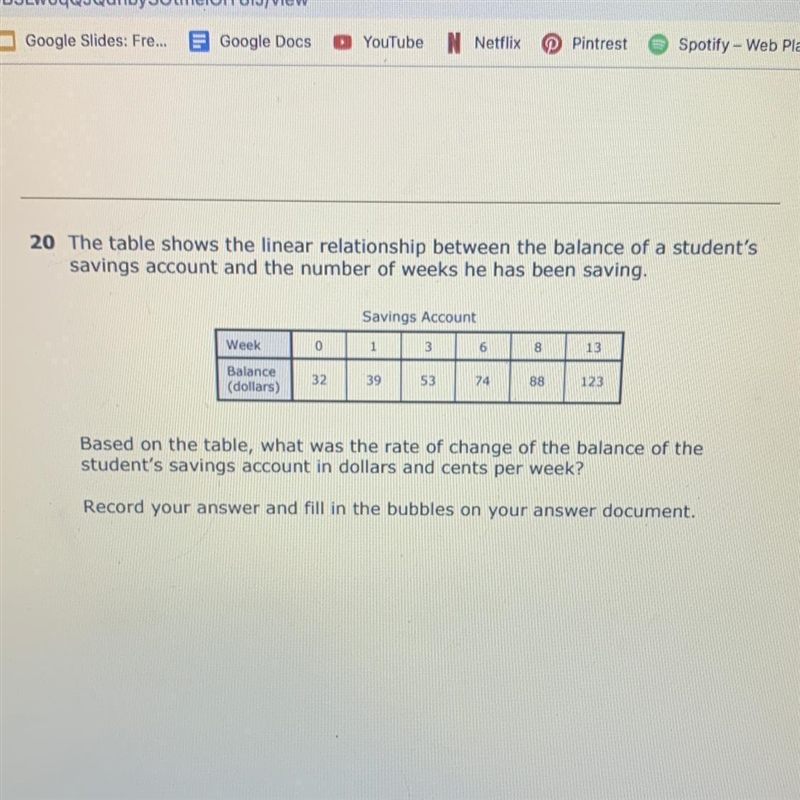 20 The table shows the linear relationship between the balance of a student's savings-example-1