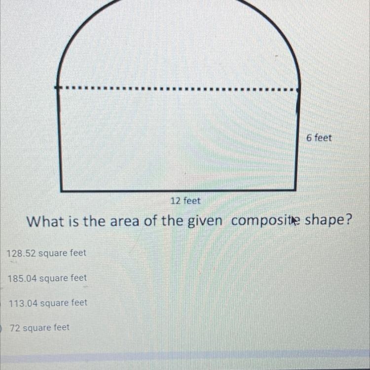 6 feet 12 feet What is the area of the given composite shape?-example-1