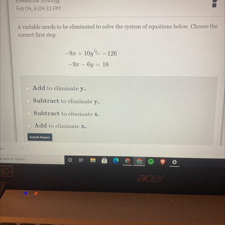 A variable needs to be eliminated to solve the system of equations below. Choose the-example-1