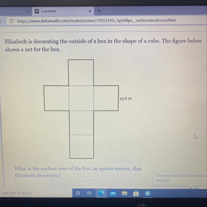 What is the surface are of the box in square meters that Elizabeth decorates-example-1