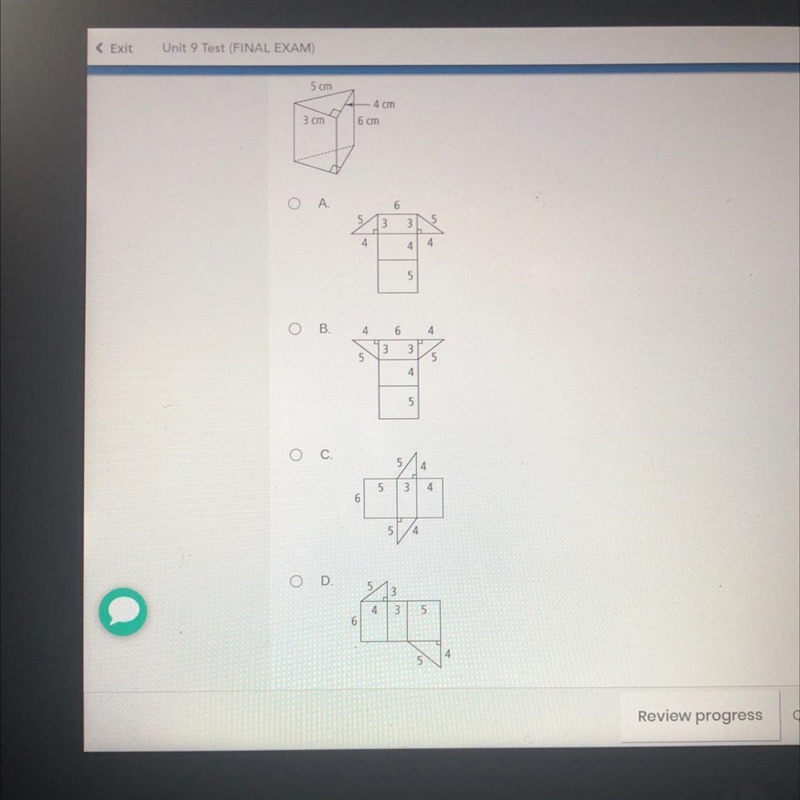 Draw the net figure label the net with appropriate dimensions in centimeters-example-1