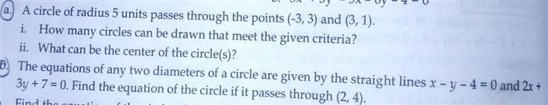 3.a circle of radius 5 units passes through the points (- 3,3) and (3,1) . i.how many-example-1