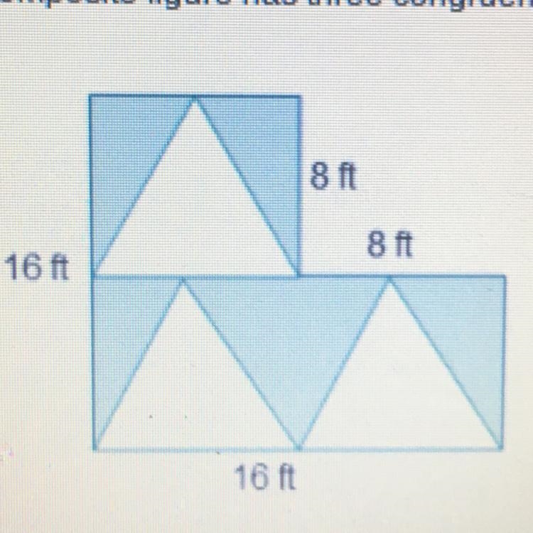 A composite figure has three congruent triangles removed from it. What is the area-example-1