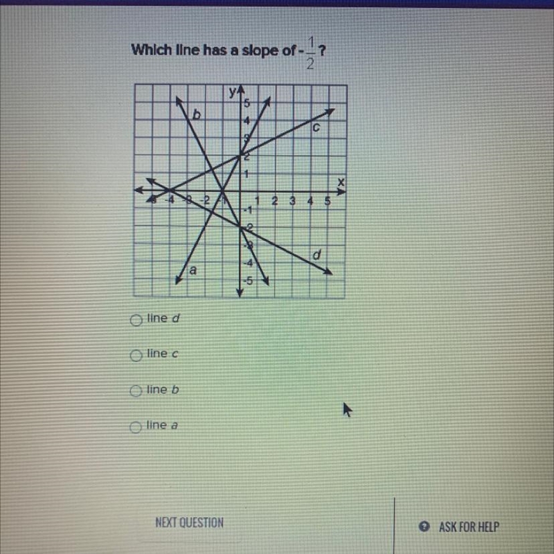 Which line has a slope of -1/2?-example-1