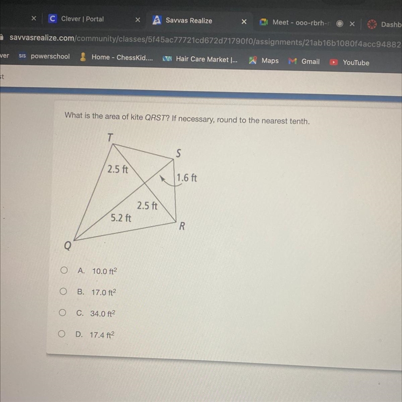 What is the area of kite QRST? If necessary, round to the nearest tenth.-example-1