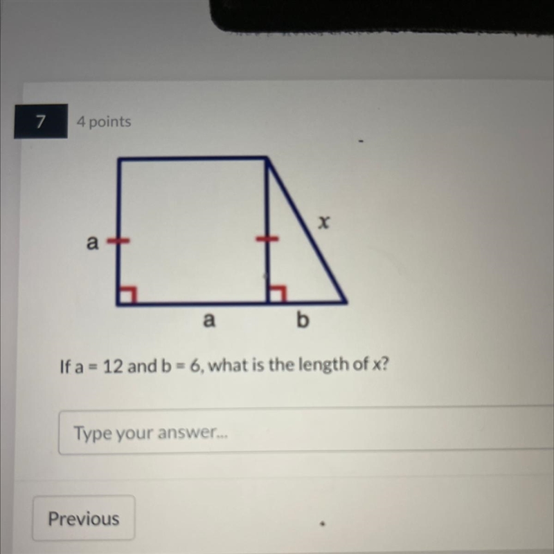 If a = 12 and b = 6, what is the length of x?-example-1