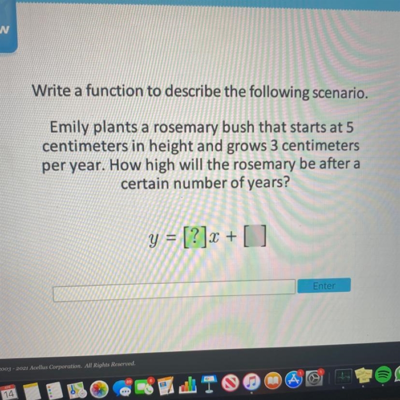 Write a function to describe the following scenario. Emily plants a rosemary bush-example-1