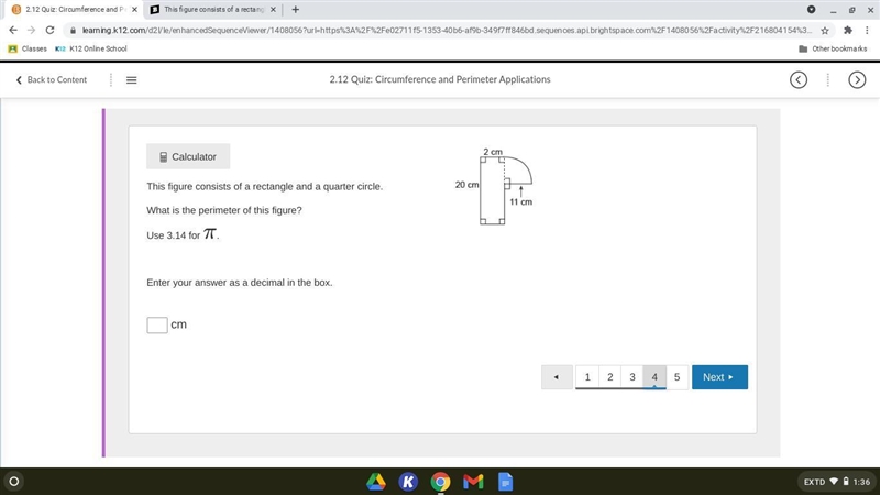 This figure consists of a rectangle and a quarter circle. What is the perimeter of-example-1