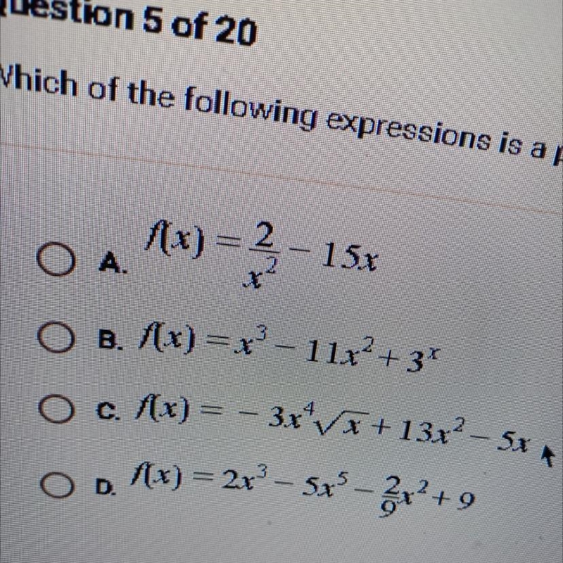 Which of the following expressions is a polynomial?-example-1