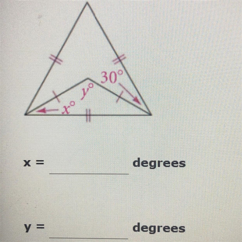 Find the values of the variables. x= y=-example-1