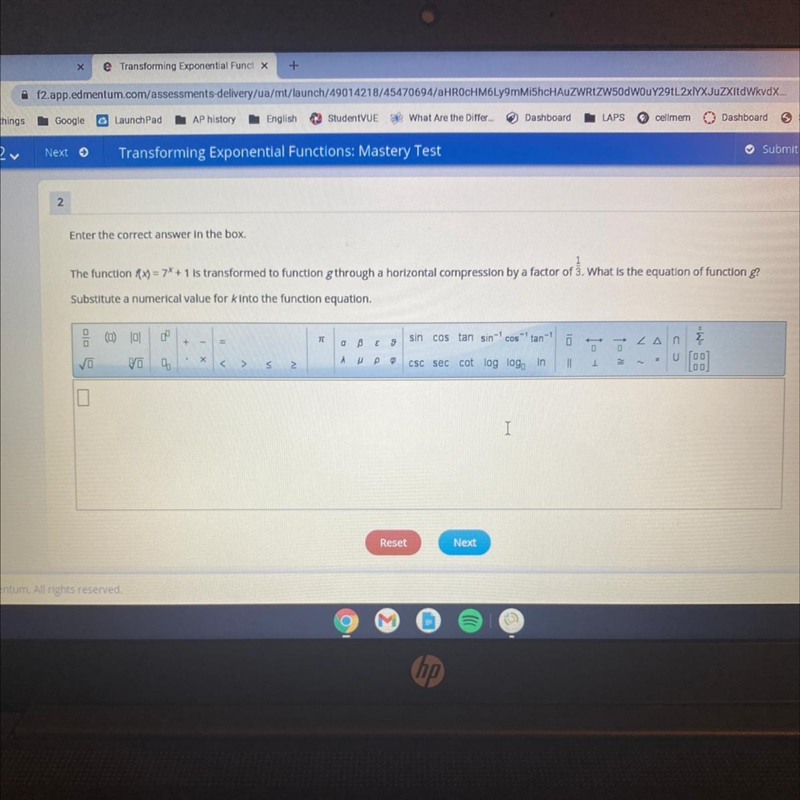 HELP PLS ASAP! The function f(x) = 7x + 1 is transformed to function g through a horizontal-example-1