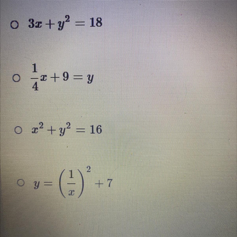 Which of the following equations represents a linear function?-example-1