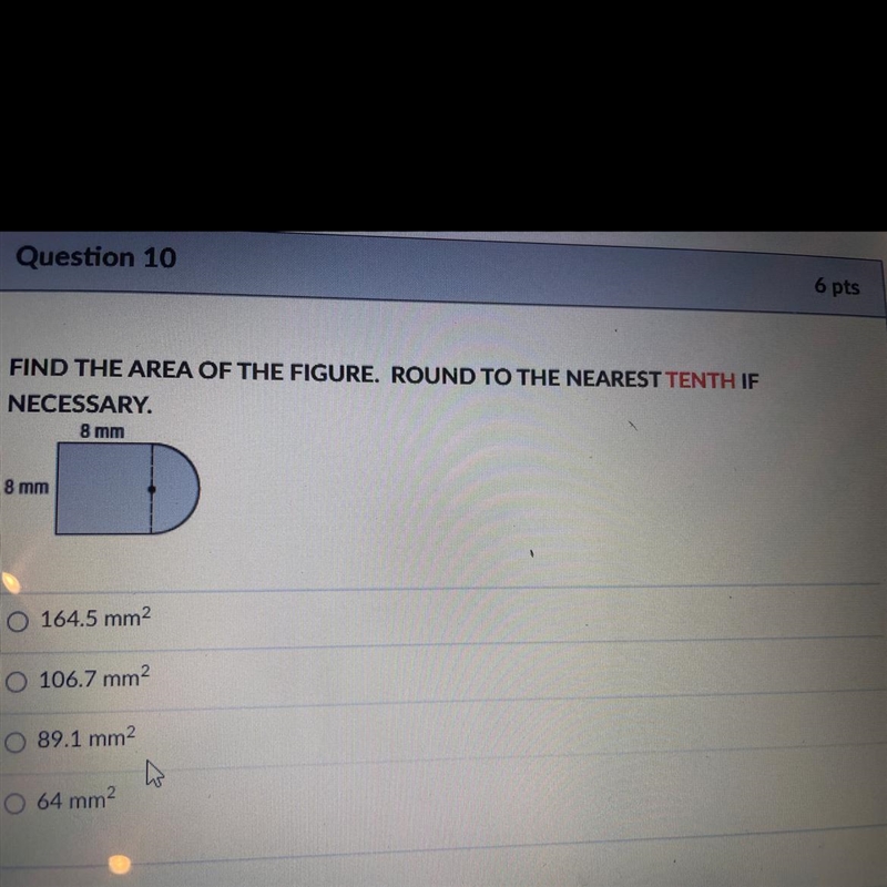 HELP ASAP PLEASE FIND THE AREA OF THE FIGURE. ROUND TO THE NEAREST TENTH IF NECESSARY-example-1